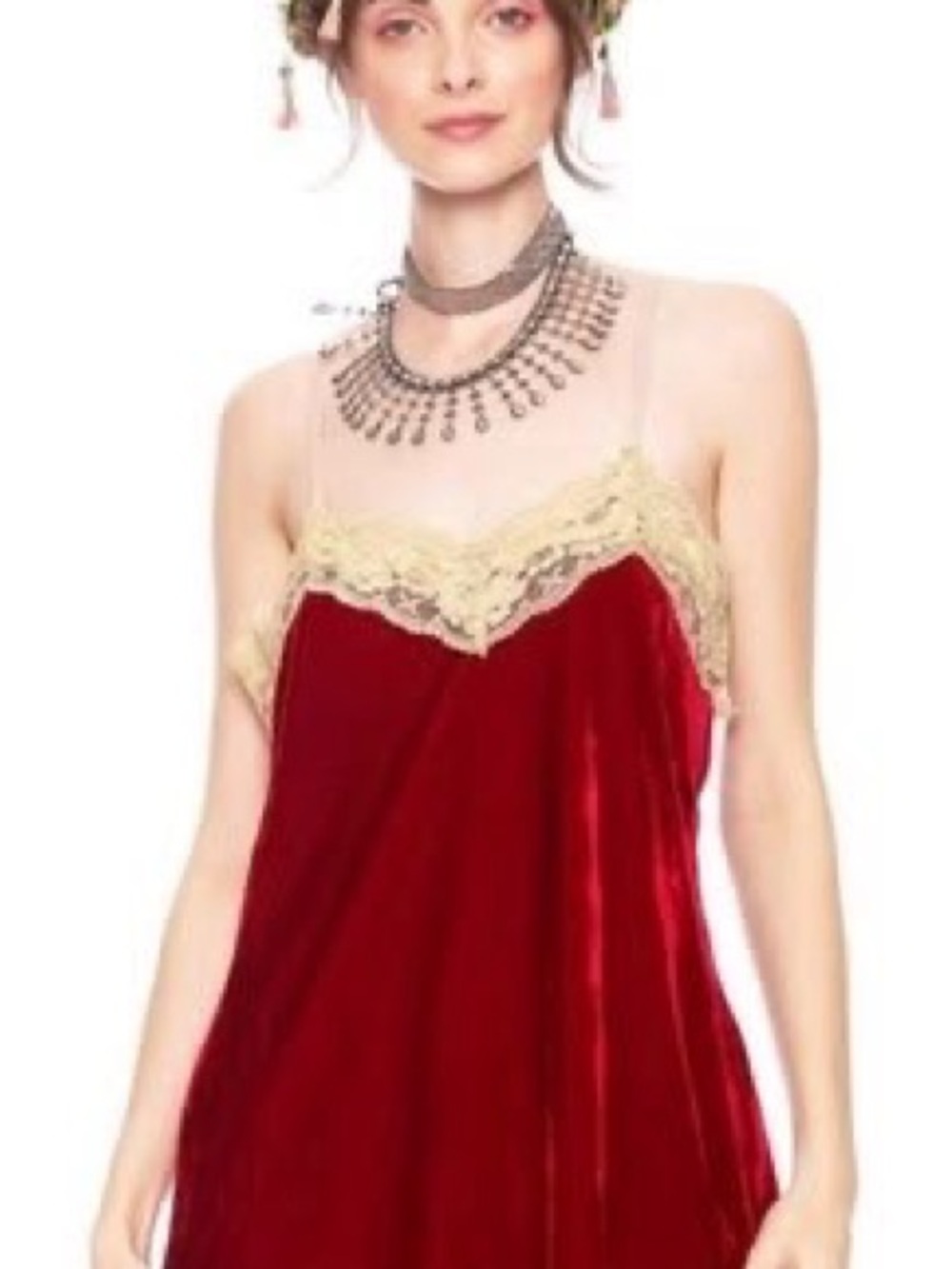 NWT Aratta Red Velvet Dreams Cami Lace-Trim Tank Top